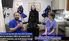 Luci Starrs spreads shaved pussy for dr tampa's first fingering gyno exam close-up