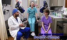 Luci Starrs spreads shaved pussy for dr tampa's first fingering gyno exam close-up