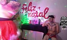wanna play naughty christmas games barefoot with our pierced nerd brazilian cocks and feet?