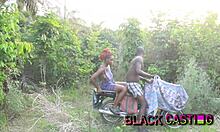 Very Dark Ugandan Man Fucks Tiny 18+ Teen Wife Outdoors First Time