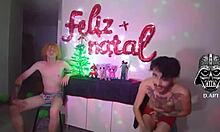 wanna play naughty christmas games barefoot with our pierced nerd brazilian cocks and feet?
