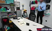 Police officer in uniform roughly fucks young Thai shoplifter teen pussy hard
