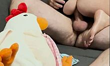 Italian amateur drenches black panties on sofa