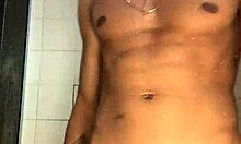 novinho strokes his thick cock hard in the steamy shower punheta