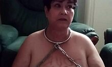 watch this french milf whore bound in toilet bondage vibing her pussy with dildo humiliation