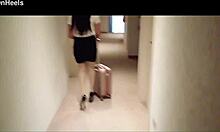 Milf In Stockings And Heels Walks Hotel Corridors