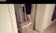 Milf In Stockings And Heels Walks Hotel Corridors