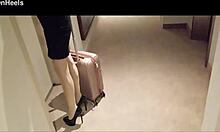 Milf In Stockings And Heels Walks Hotel Corridors
