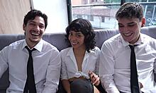 Petite adorable brunette cindy luna 18+ interview leads to double vaginal penetration with monster cocks