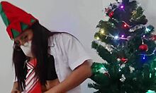 ohh stepmom under the christmas tree... masturbating sexy with dildo lights!!