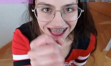 dirty teen with braces begs for your cumshot on her teeth