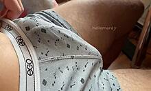 teen strokes small cock close-up spurting cum on belly