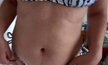 stepsis flaunts bikini beach curves then garter stockings tease