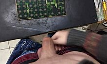 cumming hard on huge machine at work skinny girl moans loud!