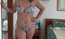 stepsis flaunts bikini beach curves then garter stockings tease