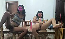 hot mexican milfs masturbate juicy pussies on desk with dildos