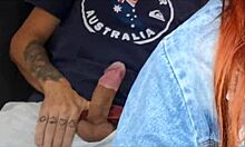 kinky redhead driver fucks flashing passenger's cock creampie in car