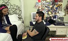 petite virgin teen brunette opens tight asshole for first anal fuck