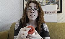 Redhead neighbor teases with kiss sucking vibrator
