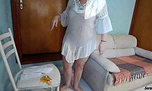hey check out stepmom cleaning house in see-through dress with no panties flashing that big latina ass