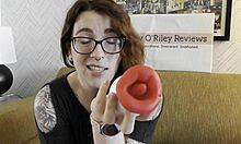 Redhead neighbor teases with kiss sucking vibrator
