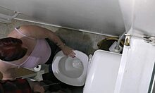 submissive tattooed milf bitch drinks piss licks messy toilet seat floor