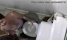 submissive tattooed milf bitch drinks piss licks messy toilet seat floor