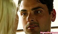 Tattooed blonde beauty fucked closeup at home