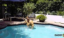 skinny nymph, wanna fuck daddy in the pool behind your boyfriend?