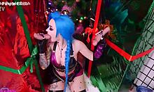 x-mas glory hole surprise with jinx cosplay slut begging for cock