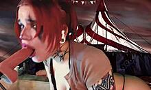 My heart races from this redhead cosplayer's deep passionate throat fuck with her huge natural tits