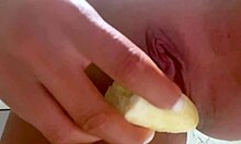 Monika Foxxx Fingers Shaved Pussy Then Fucks Herself Hard with Banana in Bathroom!