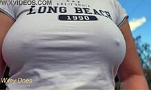 Wifey Flashes Perfect Braless Tits Publicly In Garage Exhibitionist Style