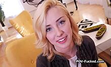 Tall smoking blonde spills secrets in raw casting interview before POV blowjob