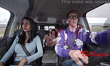 whoa big stepbro sneaks into backseat and seduces tiny horny 18+ stepsis with his monster cock fingering