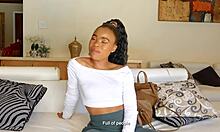 amateur ebony babe's big tits bounce as euro bwc roughly fucks her tight holes