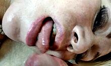 Wife sucks cock close-up like pro mature cocksucker job