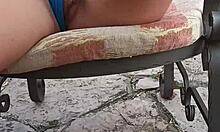 Milf's shaved pussy tempts on european holiday vacation voyeur view