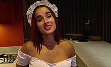i force my colombian maid abella olsen to suck balls lick pussy ride cowgirl and take creampie for her errors
