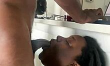 imagine your sexy desk pet with big natural tits teasing gagging on monster black cock
