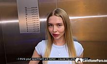 Elevator pickup leads to instant steamy encounter with blonde
