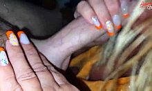 Milf strokes bigger cock than husband's with long nails