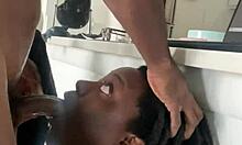 imagine your sexy desk pet with big natural tits teasing gagging on monster black cock