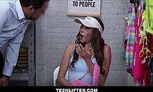 caught shoplifting latina teen takes facial from guard to go free