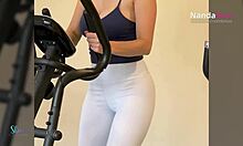 Naughty wife rocks sheer leggings workout nip slips