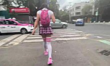 Exhibitionist Miniskirt Prostitute Gets Anal Pounded by Mexican Shemale Lover