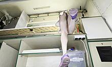 My Cute Blonde Hostess Flashes Shaved Pussy Upskirt for Extra Cash in Food Truck POV