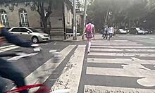 Exhibitionist Miniskirt Prostitute Gets Anal Pounded by Mexican Shemale Lover