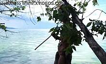 Topless Harpoon Fishing Outdoors Publicly