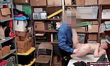 Redhead Shoplifter's Tight Pussy Takes Officer Cock After Striptease in Office
